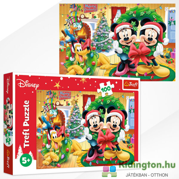 Mickey egér és barátai puzzle képe és doboza: A karácsony varázsa - 100 db - Trefl 16365