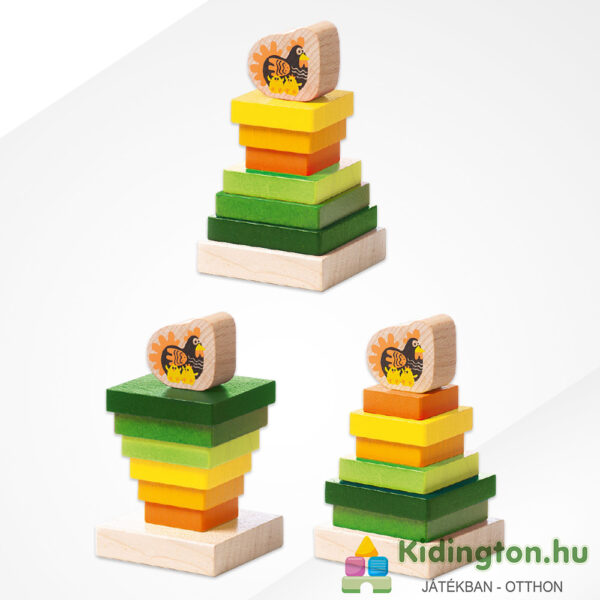 Piramis tyúkanyóval, 8 darabos montessori készségfejlesztő fajáték, változatok